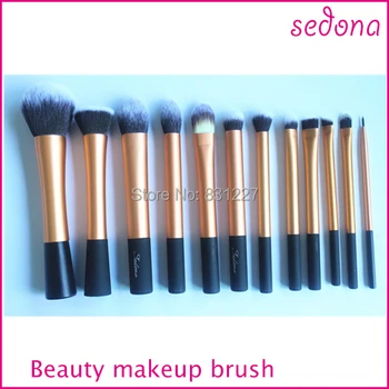 Sedona 12pcs Makeup brush kit with cylinder brush case,sedona long aluminium make up set with pink bag,colorful cosmetic brush