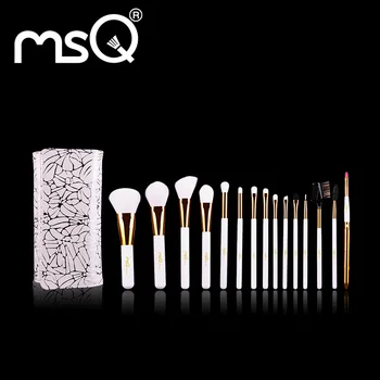 MSQ Makeup Brushes Set Professional 15pcs Soft Synthetic Hair Natural Wood Handle Make Up Brush Kit With PU Leather Case