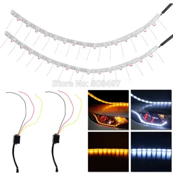2 x Newest Universal 50CM Car Telescopic LED Strips Crystal Flexible DRL Daytime Running Light DRL with Turning Signal Lights