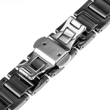 18mm Ceramic Watch Band for Withings Activite / Steel / Pop Butterfly Buckle Strap Wrist Belt Bracelet Black White + Spring Bar