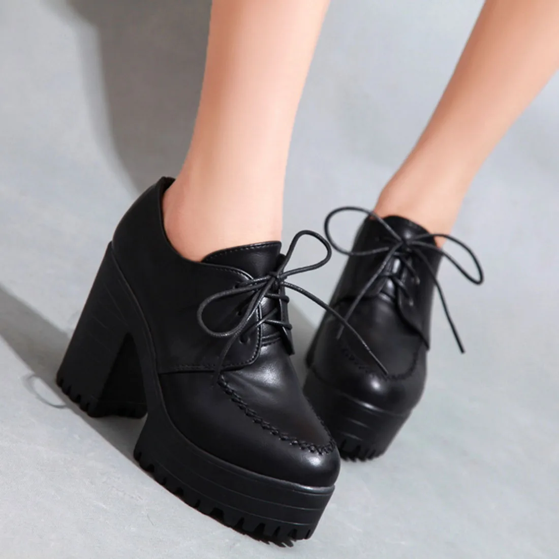Women England high heel ankle boots vintage Low Top Platform Wedge shoes ladies genuine leather shoes black Sexy chaussure femme