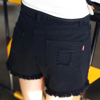 Brandwen Brand Summer Female High Waist Denim Shorts Women Worn Loose Burr Hole Jeans Shorts Plus Size