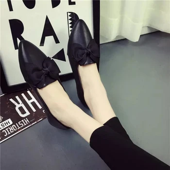 Spring 2016 New Leisure Non-slip Soft Bottom Woman Flats Pointed Toe Wild Comfortable Scoop Shoes Bowtie Ladies Flats ST253