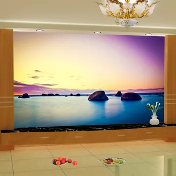 Beibehang Large custom personalized purple sunset seascape mural stereoscopic 3D wallpaper Aegean wallpaper for walls 3 d