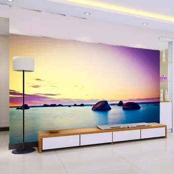 Beibehang Large custom personalized purple sunset seascape mural stereoscopic 3D wallpaper Aegean wallpaper for walls 3 d