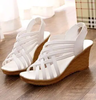 2017 summer hot fashion cut-outs wedges heeled sandals shoes for women, DS055 heeled patforms checkered belt gladiator sandals