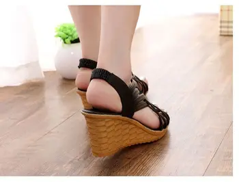 2017 summer hot fashion cut-outs wedges heeled sandals shoes for women, DS055 heeled patforms checkered belt gladiator sandals