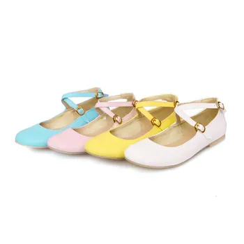 ANMAIRON 2016 new fashion soft leather women flat shoes buckle strap casual round toe women's spring/summer shoes