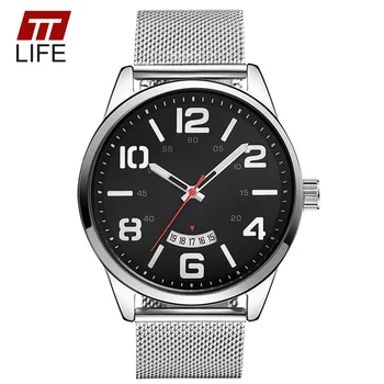 TTLIFE Mens Watches Top Brand Luxury Quartz Watch 2016 Alloy Mesh Strap Sports Men's Wrist Watches Waterproof Day Date Clock