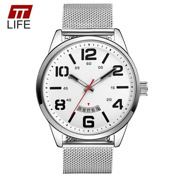 TTLIFE Mens Watches Top Brand Luxury Quartz Watch 2016 Alloy Mesh Strap Sports Men's Wrist Watches Waterproof Day Date Clock