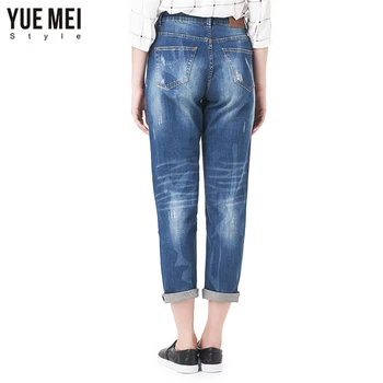2017 Jeans Woman Boyfriend Blue Skinny Pencil Ripped jeans Plus Size Women Full Length Elastic Mid Waist
