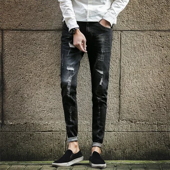 Jeans 2017 mens denim biker jeans zipper straight men strech slim fit quality jeans classic black biker jeans hip hop