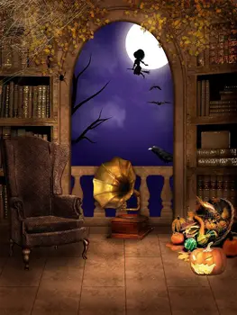 Allenjoy 300cm*600cm(10x20ft) halloween backdrop Sofa phonograph pumpkin background ZJ