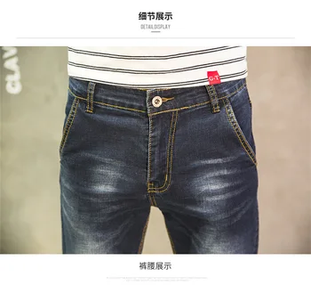 Mens Jeans Ankle Length Pants Korean Skinny Slim Blue Elastic Thin Lightweight Tight Casual Jean Man Students Boys Big Size 38