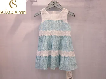 Sciaccamini 2016 baby girl kids clothes 1 2 3 4 years cotton polka dot sleeveless embroidery summer blue red dress