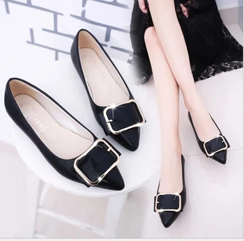 Fashion Pointed Toe Women's Flat Leather Shoes 2017 Spring buckle Ballerina Flats Comfortable Women Flat Shoe Sapatos Femininos