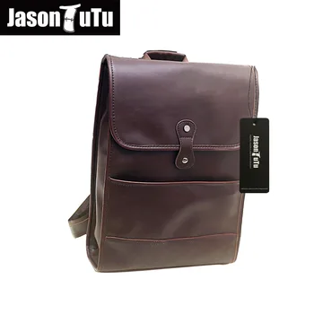 JASON TUTU vintage backpack mochilas men back pack Boys 14 inch laptop backpack PU leather double shoulder bag B379