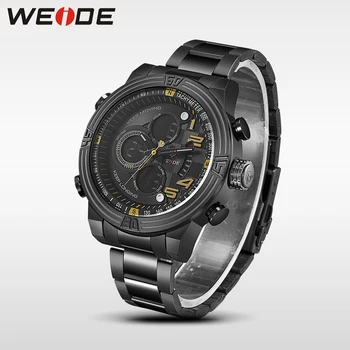 WEIDE Shock Resista Business Yellow Watch for men Quartz LCD Digital leather Movement Waterproofed Watch Men