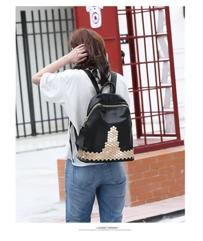 Women's Rivet Hardware Genuine Cowhide Leather Backpack School Bag 2016 new design, Genuine Leather Shoulder Lady bag,
