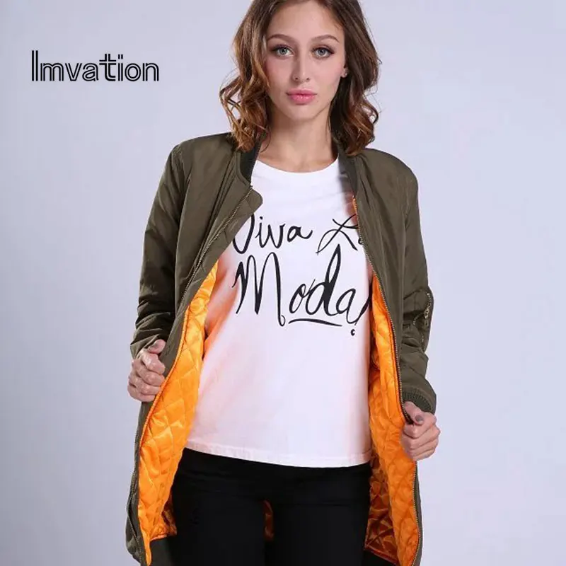 Imvation 2017 Spring Autumn Women Solid Flight Army Green Bomber Jacket Lady's Solid Color Zipper Short Air Force quilted jacket