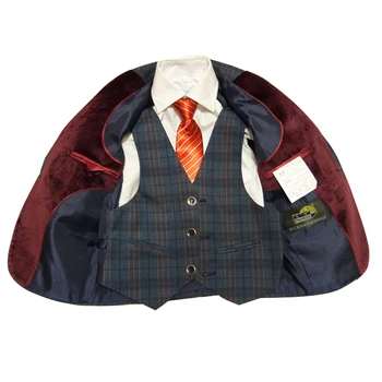 6-15Years Boy Plaid Formal Suits Jacket Vest and Trouser 3PCS Autumn Clothing sets for Kids Wedding Tuxedos