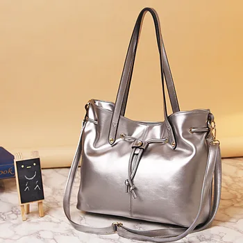 2Pcs Luxury Shining Oil Waxing pu Leather women's Bag Handbags New Brand Design Fashion Shoulder bags for Elegant Ladies