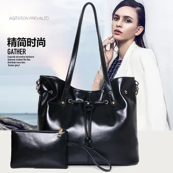 2Pcs Luxury Shining Oil Waxing pu Leather women's Bag Handbags New Brand Design Fashion Shoulder bags for Elegant Ladies