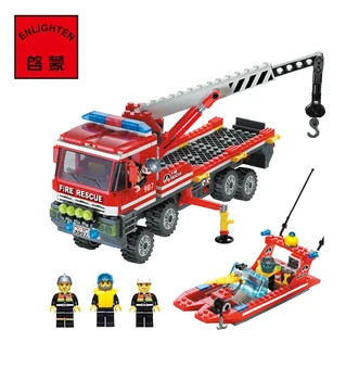 Enlighten Fire Rescue Fire Boat Building Blocks Sets Construction Educational Bricks Toys for Children Compatible
