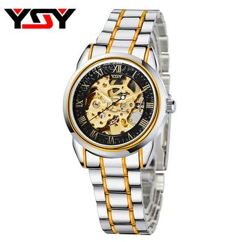 YISUYA Skeleton Automatic Mechanical Men Business Wrist Watch Stainless Steel Band Self Wind Casual Fashion Classic Luxury Strap