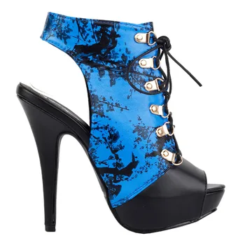 LF30101 Blue Black Bamboo Chinese Ink And Wash Lace Up Gladiator Sandals 4/5/6/7/8/9/10