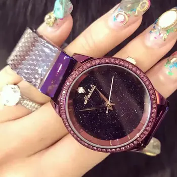 2017 New Famous Brand Purple Casual Geneva Quartz Watch Women Mesh Stainless Steel Dress Women Watches Relogio Feminino Clock