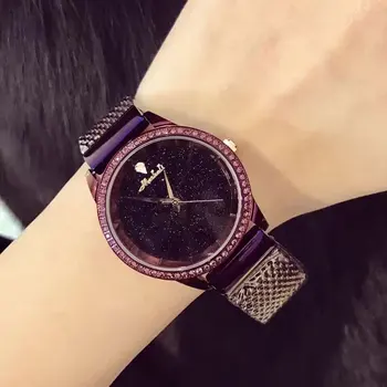 2017 New Famous Brand Purple Casual Geneva Quartz Watch Women Mesh Stainless Steel Dress Women Watches Relogio Feminino Clock