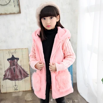 2017 new winter children clothing baby girls outerwear plus velvet thickening autumn and winter faux medium-long wadded jacket