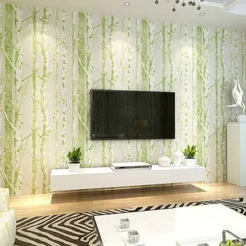 Tree pattern non-woven woods wallpaper roll modern designer wallcovering simple wall coverring for living room brown green