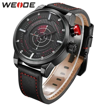 Resistant Men's Quartz Movement Military Leather Strap Orange Watches Casual Red Watch for Men Gift / WH5201