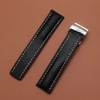 Watchbands Straps Smooth Black Cowhhide Leather Straps Bracelet for brand wristwatch bands mens 22mm 24mm black new