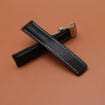 Watchbands Straps Smooth Black Cowhhide Leather Straps Bracelet for brand wristwatch bands mens 22mm 24mm black new