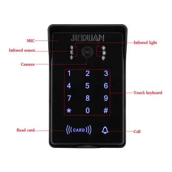 JERUAN 7 inch TFT video door phone intercom system RFID waterproof touch key password keypad camera + power +180kg magnetic lock