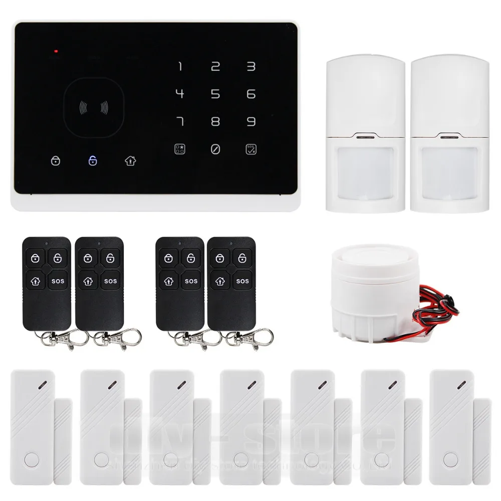 DIYSECUR Wireless&Wired GSM Home Security Burglar Alarm System IOS/ Android App + 2 PIR Sensor + 7 Door Sensor +4 Remote Control