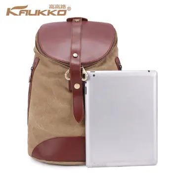 KAUKKO Canvas Backpack Mochila for 14 inch Laptop Men Women Cylindrical Shaped School Bag Vintage Casual Daypacks ZP11