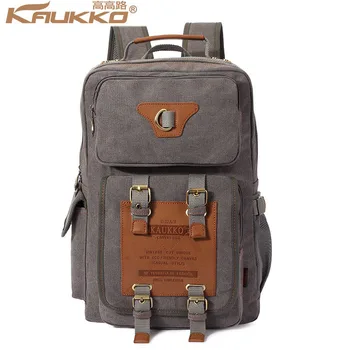 KAUKKO Canvas Backpack for 14 inch Laptop Practical Men Rucksack Vintage School Bag Casual Travel Daypack