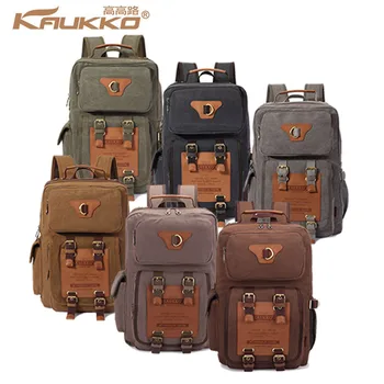 KAUKKO Canvas Backpack for 14 inch Laptop Practical Men Rucksack Vintage School Bag Casual Travel Daypack