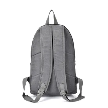 Manjianghong Grey Canvas Men Backpack 14 Inch Laptop School Bag Women Knapsack Vintage Simple Daypack 1381