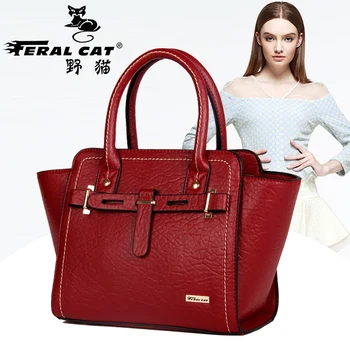 FERAL CAT Women Bag Fashion Handbags Famous Designer Brand Tote Red Grey Black Handbags With Handle Wide Mouth 3023