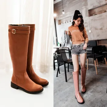 Nice Shoes Woman Autumn Rain Boots Ladies Sexy Knee High Motorcycle Boots For Women Fashion Newest Flat Vogue Shoes