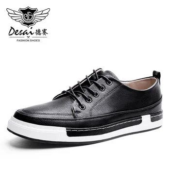 DESAI Man's Leather Casual Shoe Mens Footwear Lace-Up Simple Style Fashion Sexy Male Leisure Shoes Men Made Of Genuine Leather