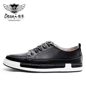 DESAI Man's Leather Casual Shoe Mens Footwear Lace-Up Simple Style Fashion Sexy Male Leisure Shoes Men Made Of Genuine Leather