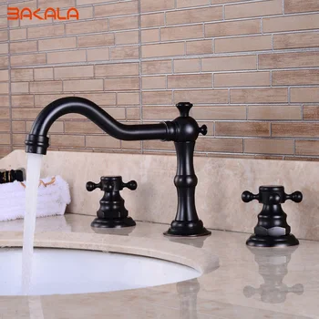 BAKALA Luxury 3 pcs Set Faucet Bathroom Mixer Deck Mounted Sink Tap Basin Faucet Set Chrome/Black/Nickel Finish Mixer Tap Faucet