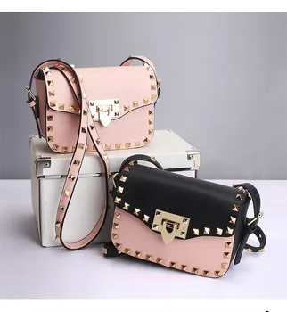 Luxury Shoulder Bag Women Famous Brands Small Messenger Bags For Women Pink Bags Rivet Genuine Leather Crossbody Bags for Women