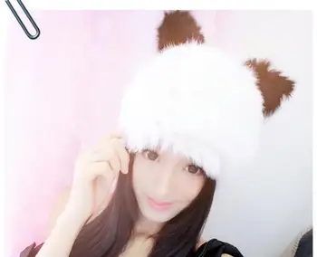 Real Rabbit fur hat female knitted hat knitted cat ears warm thick women cap autumn and winter fur hat
